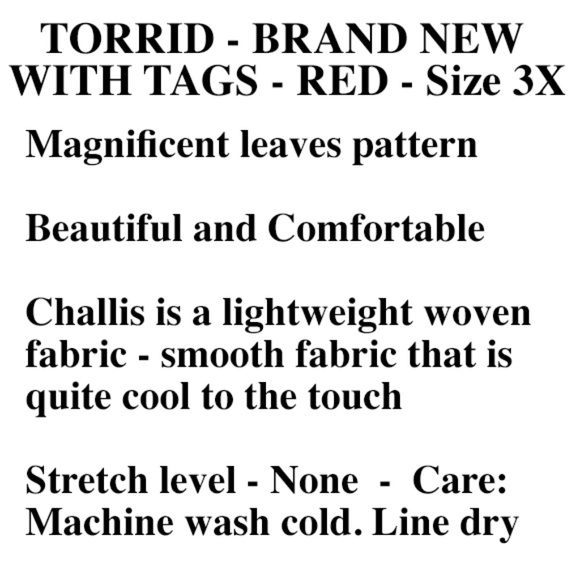 Torrid Camisole Challis Braided Sleeveless Tank Red Leaf Pattern Size 2X (18-20) - Picture 5 of 7